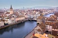 aerial view of Zurich skyline and the Limmat river  Switzerland Royalty Free Stock Photo