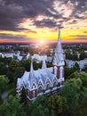 Aerial view of the church at sunset in Joensuu, Finland Royalty Free Stock Photo