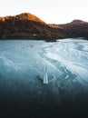 Aerial view of church flooded by residuals and waste from a copper mine Geamana Royalty Free Stock Photo