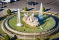 Aerial view of Cibeles fountain at Plaza de Cibeles in Madrid in a sunny day