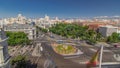 Aerial view of Cibeles fountain at Plaza de Cibeles in Madrid timelapse in a beautiful summer day, Spain Royalty Free Stock Photo