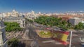 Aerial view of Cibeles fountain at Plaza de Cibeles in Madrid timelapse in a beautiful summer day, Spain Royalty Free Stock Photo