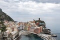 Aerial view of Cinque Terre National Park Italy coastline hills village vineyards sea Royalty Free Stock Photo