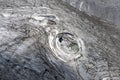 aerial view of the circular crevasses of the Adamello glacie