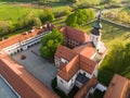 Aerial view of Cistercian monastery Kostanjevica na Krki, homely appointed as Castle Kostanjevica, Slovenia, Europe