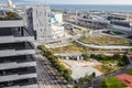 Aerial view of the city in the area diagonal mar i el front martim del poblenou and the port. 03.01.2020 Barcelona, Spain Royalty Free Stock Photo