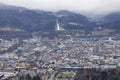 Aerial view of city and Bergisel Ski Jump, Innsbruck, Austria