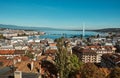 Aerial view of the city center and the fountain in Geneva, Switzerland Royalty Free Stock Photo