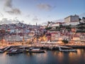 Aerial view of city center of Porto at the evening, Portugal Royalty Free Stock Photo