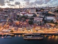 Aerial view of city center of Porto at the evening, Portugal Royalty Free Stock Photo