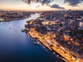 Aerial view of city center of Porto at the evening, Portugal Royalty Free Stock Photo