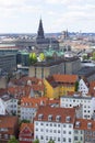 Aerial view on the city, Christiansborg Palace and distinctive spire of Borsen, Copenhagen, Denmark Royalty Free Stock Photo