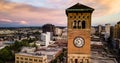 Aerial View City Clocktower in Downtown Tacoma Washington