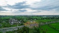 Aerial view of the city colorful Monument Tembolak Rainbow on Mataram. The newest icon from the city of Mataram Indonesia. Lombok