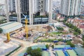 Aerial view of city construction site. Hanoi cityscape