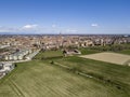 Aerial view of the city of Cremona, Lombardy, Italy. Cathedral and Torrazzo of Cremona Royalty Free Stock Photo