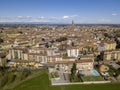 Aerial view of the city of Cremona, Lombardy, Italy. Cathedral and Torrazzo of Cremona Royalty Free Stock Photo