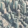 Aerial view of a city with financial institutions represented by buildings and skyscrapers