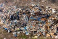 Aerial view of city garbage dump. Pile of plastic trash, food waste on landfill. Environmental pollution concept Royalty Free Stock Photo