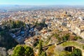 Aerial view of the city of Granada with its cathedral and historic buildings at the foot of the Alhambra. Royalty Free Stock Photo