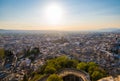 Aerial view of the city with historic center of Granada with some part of Alcazaba castle Royalty Free Stock Photo