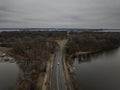 Aerial view of City Island Road in Pelham Bay Park in the Bronx, New York on a cloudy day Royalty Free Stock Photo