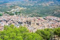 Aerial view of the city of Jaen, its cathedral and olive groves from the castle
