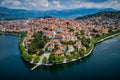 Aerial view the city of Kastoria in northern Greek. Royalty Free Stock Photo