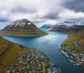Aerial view of the city of Klaksvik on Faroe Islands, Denmark