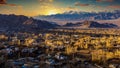 Aerial view the city of Leh capital of Ladakh northern India, Leh city is located in the Indian Himalayas at an altitude of 3500 Royalty Free Stock Photo