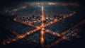 Aerial View Of City Lights Below Desktop Wallpapers. Generative AI