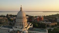 Aerial view of City of Madison. The capital city of Wisconsin from above. Drone flying over Wisconsin State Capitol in downtown. Royalty Free Stock Photo