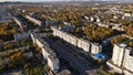 Aerial view of the City, Main Street, Park, Building, Alley, Mountains in Sunset, Autumn Royalty Free Stock Photo