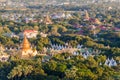 Aerial view of the city from the Mandalay hill, Myanmar. Kuthodaw Pagoda visibl