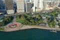 Aerial view of City of Miami and Bayfront Park, Florida.