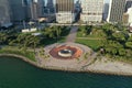 Aerial view of City of Miami and Bayfront Park, Florida.