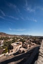 Aerial view of the city with the mountains in the background from the Bahla Fort, Oman Royalty Free Stock Photo