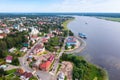 Aerial view of the city of Myshkin and Volga river. Russia