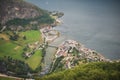 aerial view of city near Aurlandsfjord from Stegastein Royalty Free Stock Photo