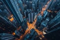 Aerial View of a City at Night, A Vivid Snapshot of Urban Life and Lights, A bustling metropolis viewed from a skyscraper roof, AI