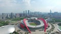 Aerial view of the city and the Olympic stadium of nanjing