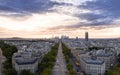 Aerial view of the city of Paris, France, featuring its iconic skyline, monuments, and wide streets Royalty Free Stock Photo