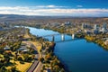 Aerial view of the city of Perth, Western Australia. Aerial drone panoramic view looking at Victoria Bridge over the Waikato River Royalty Free Stock Photo