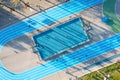 Aerial view of the city public basketball and football court with running track. Royalty Free Stock Photo