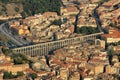 Aerial view of Segovia, medieval city of Spain. It shows the aqueduct and the downtown area of the city.