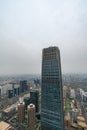 Aerial view of the city skyline of China World Trade Center in Beijing at dusk in a cloudy day Royalty Free Stock Photo