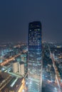 Aerial view of the city skyline of China World Trade Center in Beijing at dusk in a cloudy day Royalty Free Stock Photo