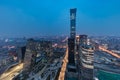 Aerial view of the city skyline of China World Trade Center in Beijing at dusk in a cloudy day Royalty Free Stock Photo