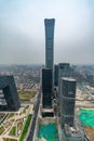 Aerial view of the city skyline of China World Trade Center in Beijing at dusk in a cloudy day Royalty Free Stock Photo