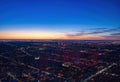 Aerial view of city skyline at dusk. Sunset sky colors Royalty Free Stock Photo